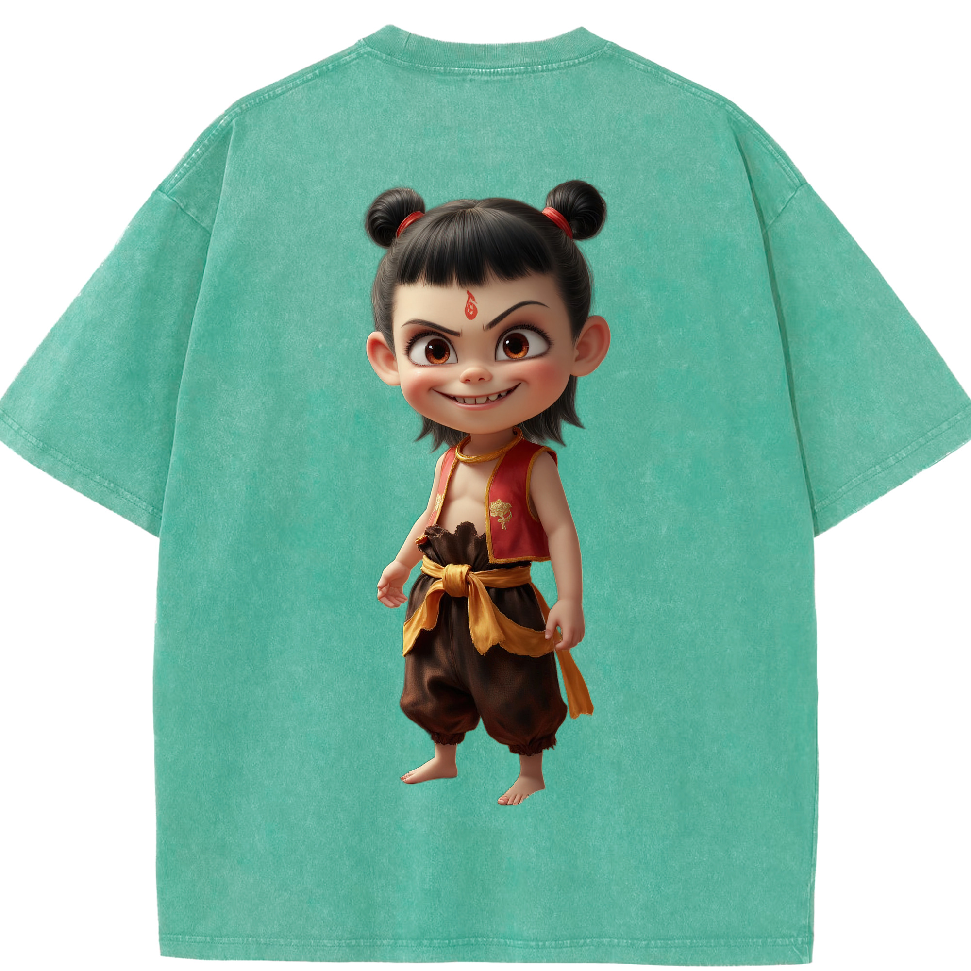 （画像用） Ne Zha 2 ナタ 魔童の大暴れ 綿100% ヴィンテージ風 半袖Tシャツ（背面プリント）